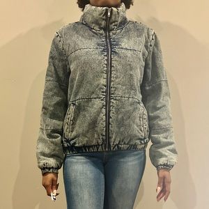 Distressed Blue Jean Denim Puffer Jacket